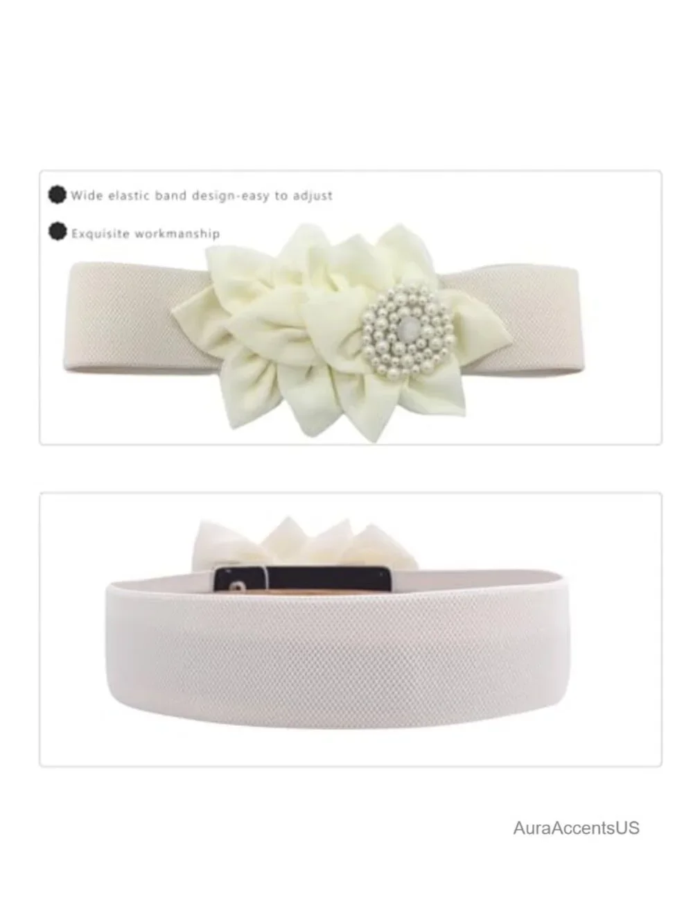 Elastic Big Décor Flowers Belt Wide Stretch Adjustable Fashion Waist Belt